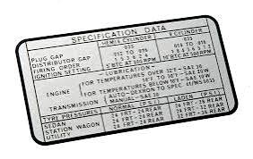 Specification Data Decal (Late VG)