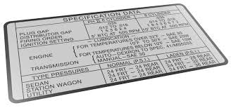 Specification Data Decal (Early VG)