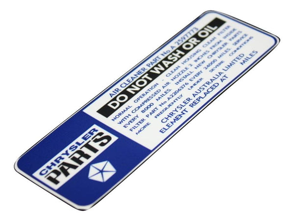 "Do Not Wash" Air Cleaner Decal, Dark Blue (VE/VF)